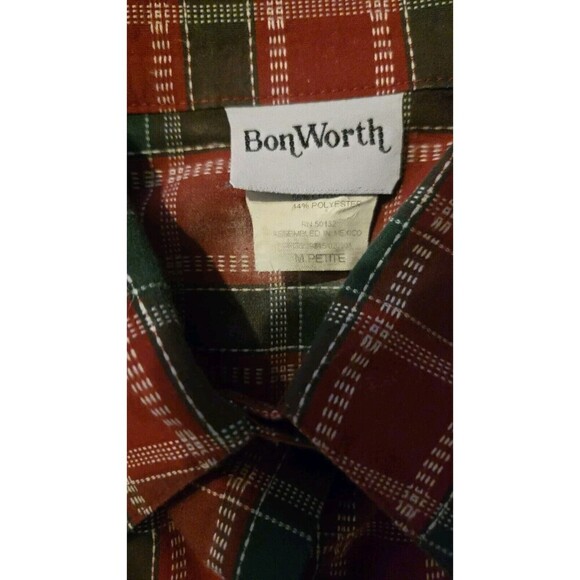 Vintage Bonworth M Petite 80's Christmas Red/Green Button Up Holiday - Picture 3 of 6
